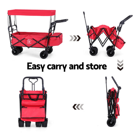 Gardeon Garden Cart with Removable Canopy Red.
