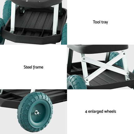 Gardeon Garden Cart Rolling Stool with Wheels Gardening Helper Seat Farm Yard.
