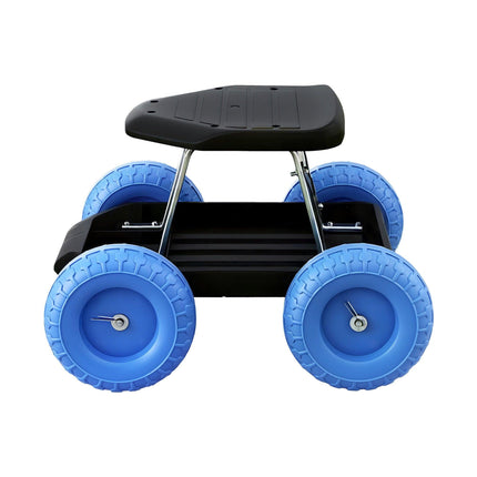 Gardeon Garden Cart Seat with Wheels, Rolling Work Stool with Tool Storage Tray, 440lbs (200kg) Heavy Duty Capacity Garden Stool for Outdoor Yard Work, Car Detailing, and Garage Maintenance, Blue/Black.