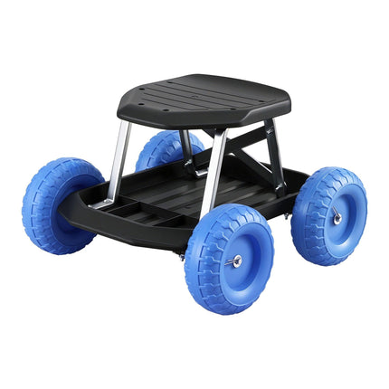 Gardeon Garden Cart Seat with Wheels, Rolling Work Stool with Tool Storage Tray, 440lbs (200kg) Heavy Duty Capacity Garden Stool for Outdoor Yard Work, Car Detailing, and Garage Maintenance, Blue/Black.