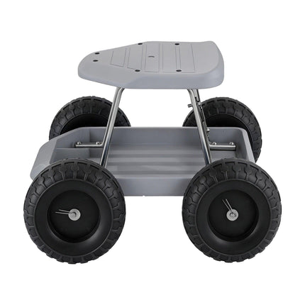 Gardeon Garden Cart Seat with Wheels, Rolling Work Stool with Tool Storage Tray, 440lbs (200kg) Heavy Duty Capacity Garden Stool for Outdoor Yard Work, Car Detailing, and Garage Maintenance, Grey/Black.