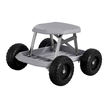 Gardeon Garden Cart Seat with Wheels, Rolling Work Stool with Tool Storage Tray, 440lbs (200kg) Heavy Duty Capacity Garden Stool for Outdoor Yard Work, Car Detailing, and Garage Maintenance, Grey/Black.