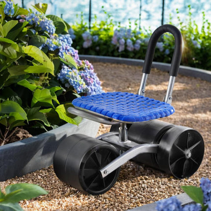 Gardeon Garden Stool Seat Foldable with Wheels Blue.