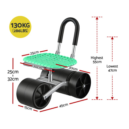 Gardeon Gardening Cart with 360° Swivel Seat | Rolling Work Seat with Adjustable Height & All-Terrain Wheels | 130KG Capacity Heavy Duty Garden Scooter for Back Pain Relief & Vehicle Detailing | Foldable Backrest & Ventilated Seat, Green.