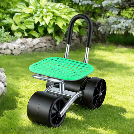 Gardeon Gardening Cart with 360° Swivel Seat | Rolling Work Seat with Adjustable Height & All-Terrain Wheels | 130KG Capacity Heavy Duty Garden Scooter for Back Pain Relief & Vehicle Detailing | Foldable Backrest & Ventilated Seat, Green.