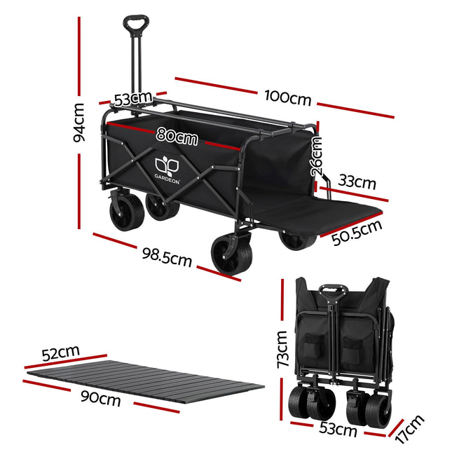 Gardeon Folding Camping Wagon Heavy Duty Utility Cart with Tailgate Table 150L.
