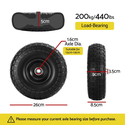 Gardeon 2pcs, 4.10/3.50-4 Tire And Wheel Flat Free, 26cm Solid Rubber Tires with 5/8 Axle Bore Hole And Double Sealed Bearings, Perfect for Wheelbarrow, Garden Cart, Wagon, Dolly.