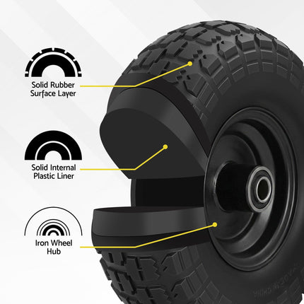 Gardeon 2pcs, 4.10/3.50-4 Tire And Wheel Flat Free, 26cm Solid Rubber Tires with 5/8 Axle Bore Hole And Double Sealed Bearings, Perfect for Wheelbarrow, Garden Cart, Wagon, Dolly.