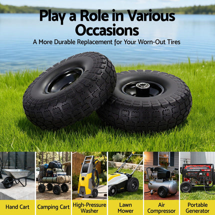 Gardeon 2pcs, 4.10/3.50-4 Tire And Wheel Flat Free, 26cm Solid Rubber Tires with 5/8 Axle Bore Hole And Double Sealed Bearings, Perfect for Wheelbarrow, Garden Cart, Wagon, Dolly.