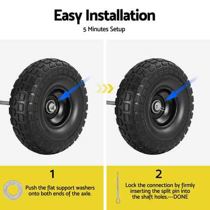 Gardeon 2pcs, 4.10/3.50-4 Tire And Wheel Flat Free, 26cm Solid Rubber Tires with 5/8 Axle Bore Hole And Double Sealed Bearings, Perfect for Wheelbarrow, Garden Cart, Wagon, Dolly.