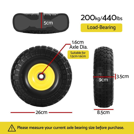 Gardeon 2pcs, 4.10/3.50-4 Tire And Wheel Flat Free, 26cm Solid Rubber Tires with 5/8 Axle Bore Hole And Double Sealed Bearings, Perfect for Wheelbarrow, Garden Cart, Wagon, Dolly.
