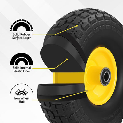 Gardeon 2pcs, 4.10/3.50-4 Tire And Wheel Flat Free, 26cm Solid Rubber Tires with 5/8 Axle Bore Hole And Double Sealed Bearings, Perfect for Wheelbarrow, Garden Cart, Wagon, Dolly.