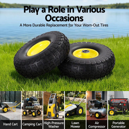 Gardeon 2pcs, 4.10/3.50-4 Tire And Wheel Flat Free, 26cm Solid Rubber Tires with 5/8 Axle Bore Hole And Double Sealed Bearings, Perfect for Wheelbarrow, Garden Cart, Wagon, Dolly.