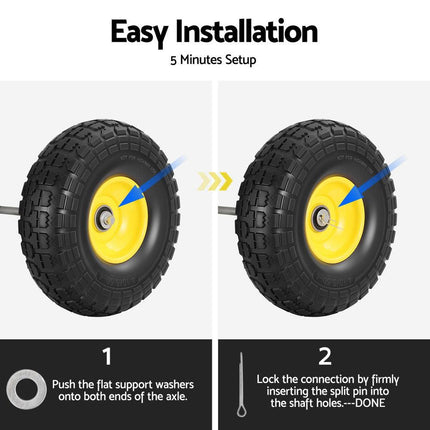 Gardeon 2pcs, 4.10/3.50-4 Tire And Wheel Flat Free, 26cm Solid Rubber Tires with 5/8 Axle Bore Hole And Double Sealed Bearings, Perfect for Wheelbarrow, Garden Cart, Wagon, Dolly.