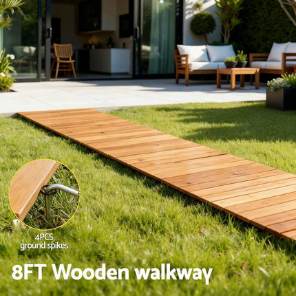 Gardeon 8FT Wooden Garden Pathway Roll-Out Straight Walkway Outdoor Backyard Brown.