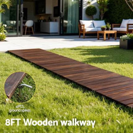 Gardeon 8FT Wooden Garden Pathway Roll-Out Straight Walkway Outdoor Backyard Charcoal Brown.