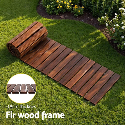Gardeon 8FT Wooden Garden Pathway Roll-Out Straight Walkway Outdoor Backyard Charcoal Brown.