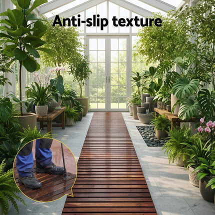 Gardeon 8FT Wooden Garden Pathway Roll-Out Straight Walkway Outdoor Backyard Charcoal Brown.