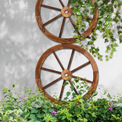 Gardeon Garden Decor Outdoor Ornament 2X Wooden Wagon Wheel.