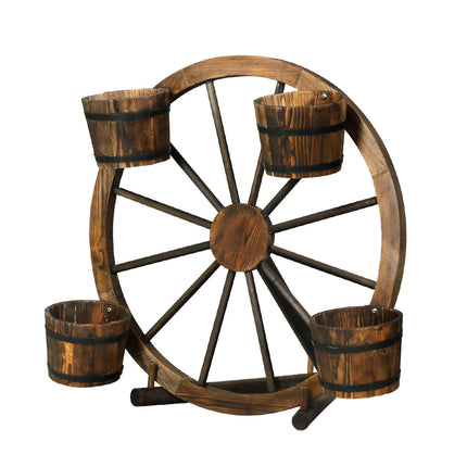 Gardeon Garden Decor Plant Stand Outdoor Ornament Wooden Wagon Wheel 80cm.