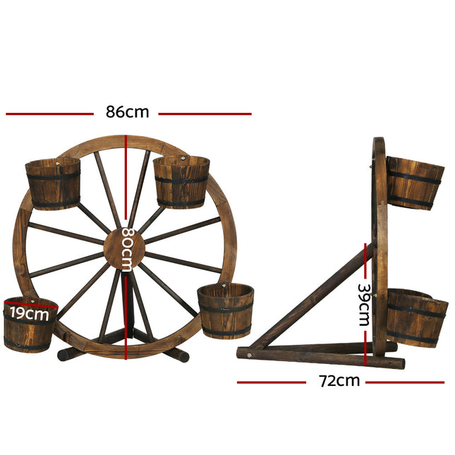 Gardeon Garden Decor Plant Stand Outdoor Ornament Wooden Wagon Wheel 80cm.