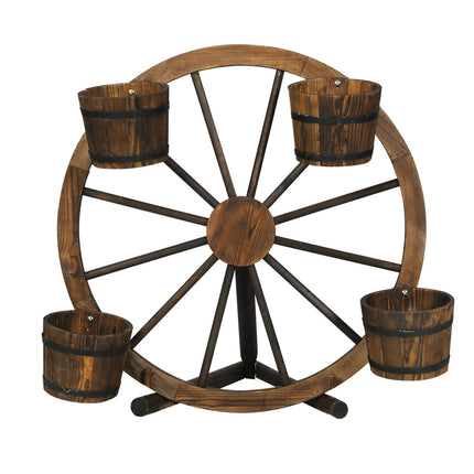 Gardeon Garden Decor Plant Stand Outdoor Ornament Wooden Wagon Wheel 80cm.