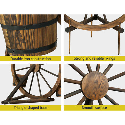 Gardeon Garden Decor Plant Stand Outdoor Ornament Wooden Wagon Wheel 80cm.