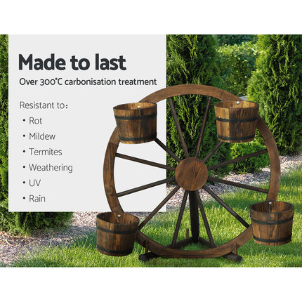 Gardeon Garden Decor Plant Stand Outdoor Ornament Wooden Wagon Wheel 80cm.