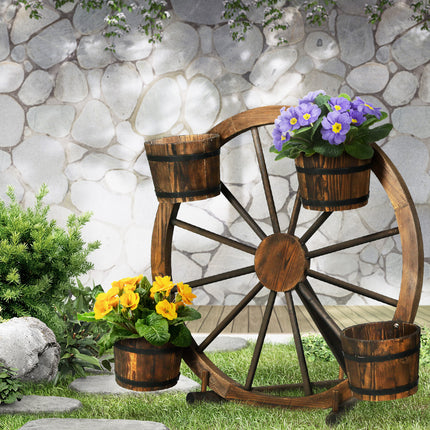 Gardeon Garden Decor Plant Stand Outdoor Ornament Wooden Wagon Wheel 80cm.