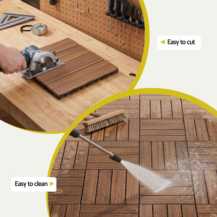 Gardeon 10PCS Wood Deck Tiles 30x30cm Interlocking Floor Tiles for Patio Balcony Garden.