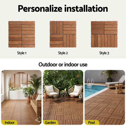 Gardeon 10PCS Wood Deck Tiles 30x30cm Interlocking Floor Tiles for Patio Balcony Garden.