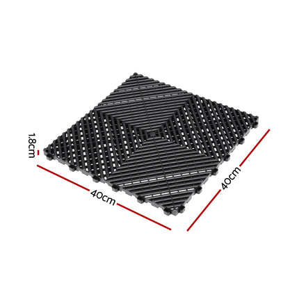 Giantz 20PCS Garage Floor Tiles Interlocking Drainage Non-Slip Tiles Heavy Duty for Workshop Black.