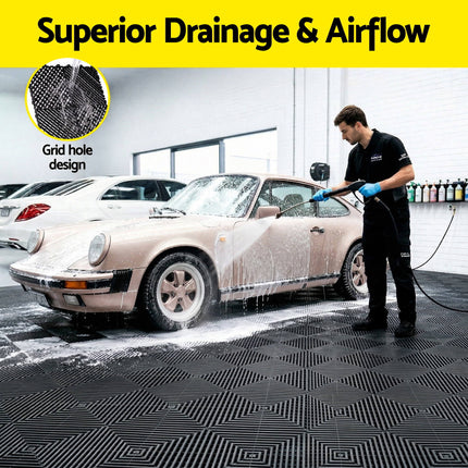 Giantz 20PCS Garage Floor Tiles Interlocking Drainage Non-Slip Tiles Heavy Duty for Workshop Black.