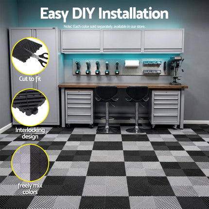 Giantz 20PCS Garage Floor Tiles Interlocking Drainage Non-Slip Tiles Heavy Duty for Workshop Black.