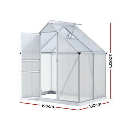 Green Fingers Greenhouse Aluminium Polycarbonate Premium Garden Storage Shed 1.3Mx1.9Mx2.0M.