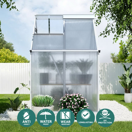 Green Fingers Greenhouse Aluminium Polycarbonate Premium Garden Storage Shed 1.3Mx1.9Mx2.0M.