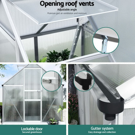 Green Fingers Greenhouse Aluminium Polycarbonate Premium Garden Storage Shed 1.3Mx1.9Mx2.0M.