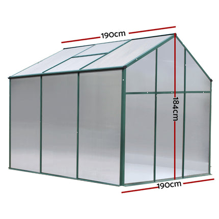 Green Fingers Greenhouse 1.9x1.9x1.83M Aluminium Polycarbonate Green House Garden Shed.