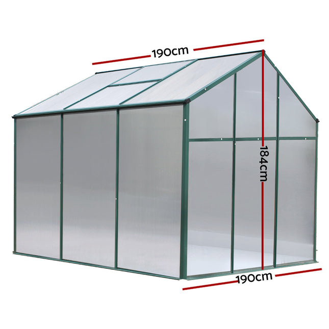 Green Fingers Greenhouse 1.9x1.9x1.83M Aluminium Polycarbonate Green House Garden Shed.
