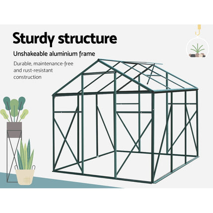 Green Fingers Greenhouse 1.9x1.9x1.83M Aluminium Polycarbonate Green House Garden Shed.