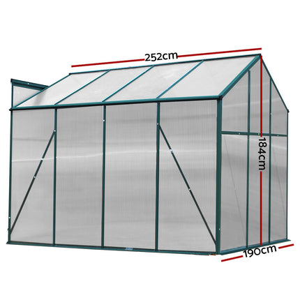 Green Fingers Greenhouse 2.52x1.9x1.83M Aluminium Polycarbonate Green House Garden Shed.