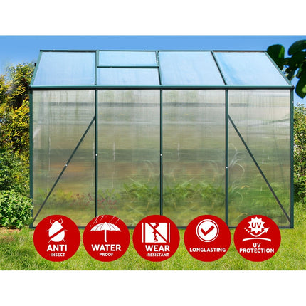 Green Fingers Greenhouse 2.52x1.9x1.83M Aluminium Polycarbonate Green House Garden Shed.