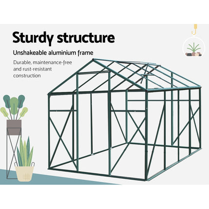 Green Fingers Greenhouse 2.52x1.9x1.83M Aluminium Polycarbonate Green House Garden Shed.