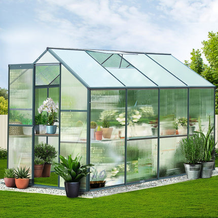 Green Fingers Greenhouse 2.52x1.9x1.83M Aluminium Polycarbonate Green House Garden Shed.