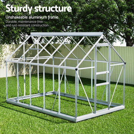 Green Fingers Greenhouse Aluminium Polycarbonate Premium Garden Storage Shed 3.1Mx1.9Mx2.0M.