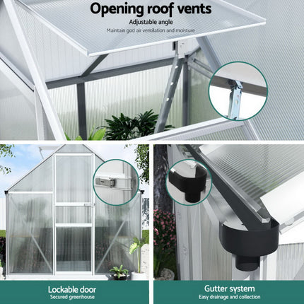 Green Fingers Greenhouse Aluminium Polycarbonate Premium Garden Storage Shed 3.1Mx1.9Mx2.0M.