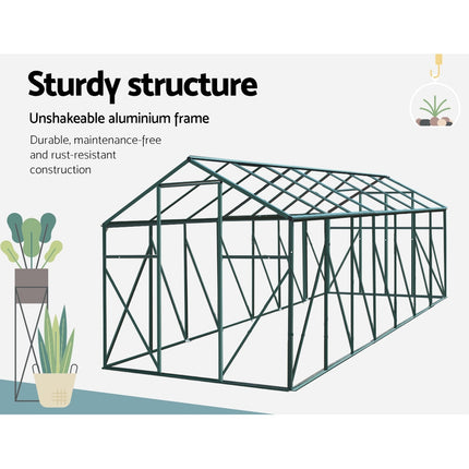 Green Fingers Greenhouse 4.43x2.44x2.15M Aluminium Polycarbonate Green House Garden Shed.