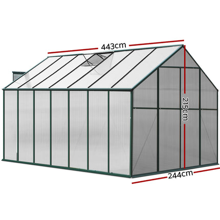 Green Fingers Greenhouse 4.43x2.44x2.15M Aluminium Polycarbonate Green House Garden Shed.