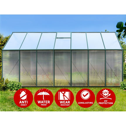Green Fingers Greenhouse 4.43x2.44x2.15M Aluminium Polycarbonate Green House Garden Shed.