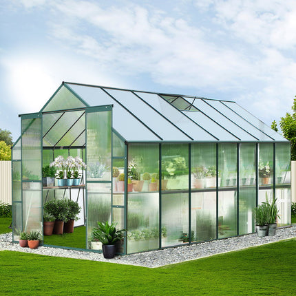 Green Fingers Greenhouse 4.43x2.44x2.15M Aluminium Polycarbonate Green House Garden Shed.